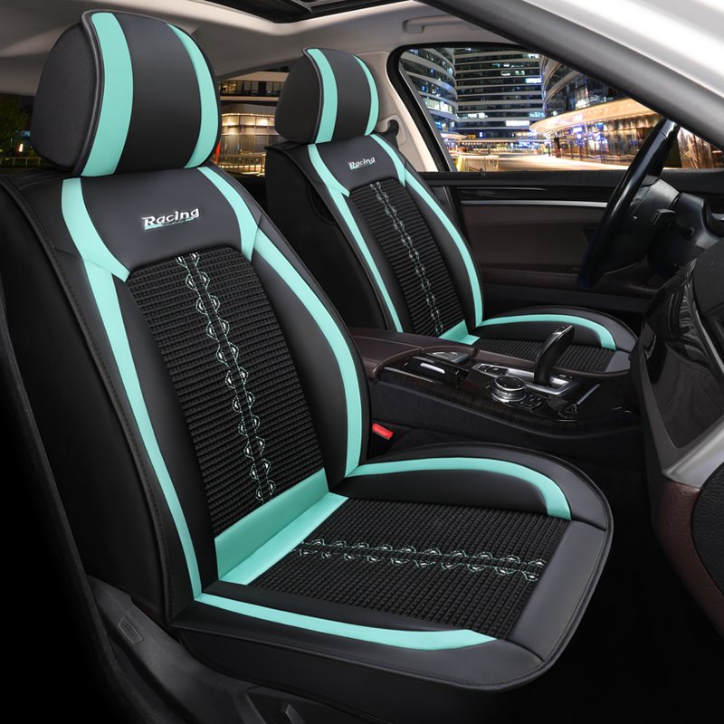 Car Seat Covers Full Coverage Soft Wear-resistant Durable Skin-friendly Man-made PU Leather & Ice Silk Breathable Material Front and Rear Split Bench Protection Airbag Compatible 5-seater Universal Fit Seat Covers for Sedan SUV Truck - Image 2