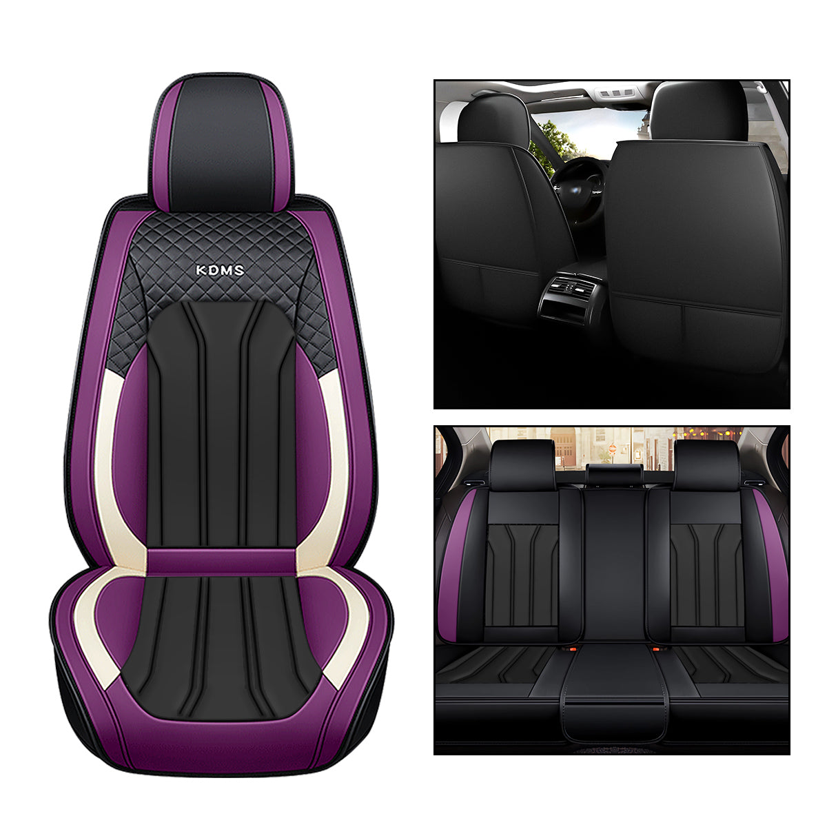 Faux Leather Geometric Pattern Car Seat Cover Full Set for 5-Seat Sedan SUV Universal Fit Auto Cushion Cover - Image 5