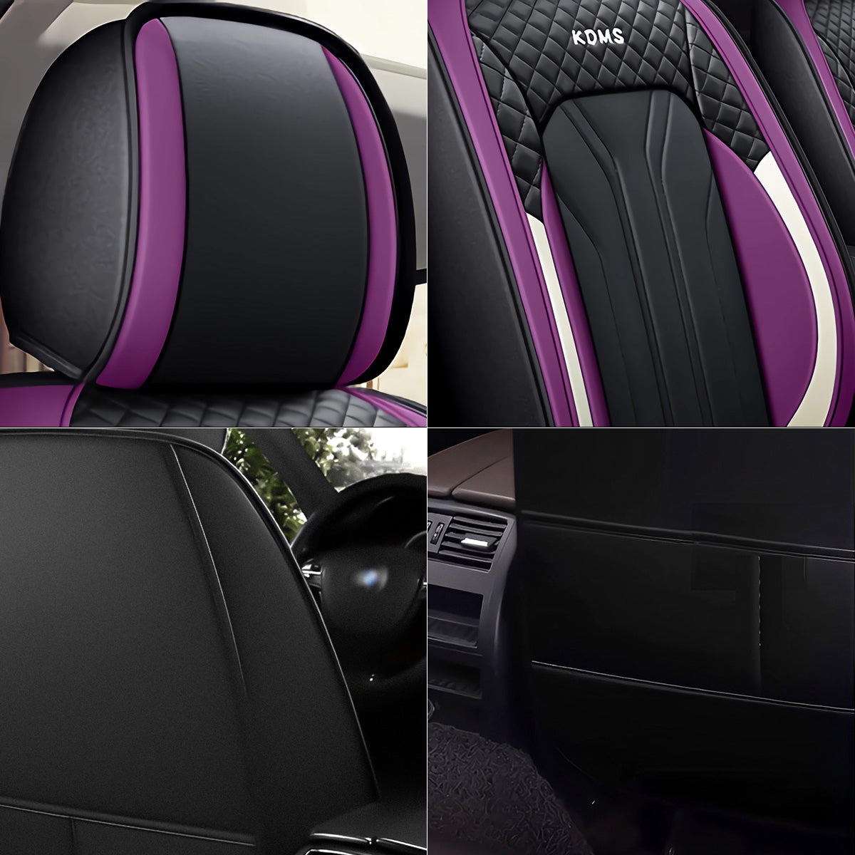 Faux Leather Geometric Pattern Car Seat Cover Full Set for 5-Seat Sedan SUV Universal Fit Auto Cushion Cover - Image 3