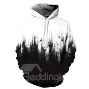 Cool Long Sleeve White and Black Hands Pattern 3D Painted Hoodie