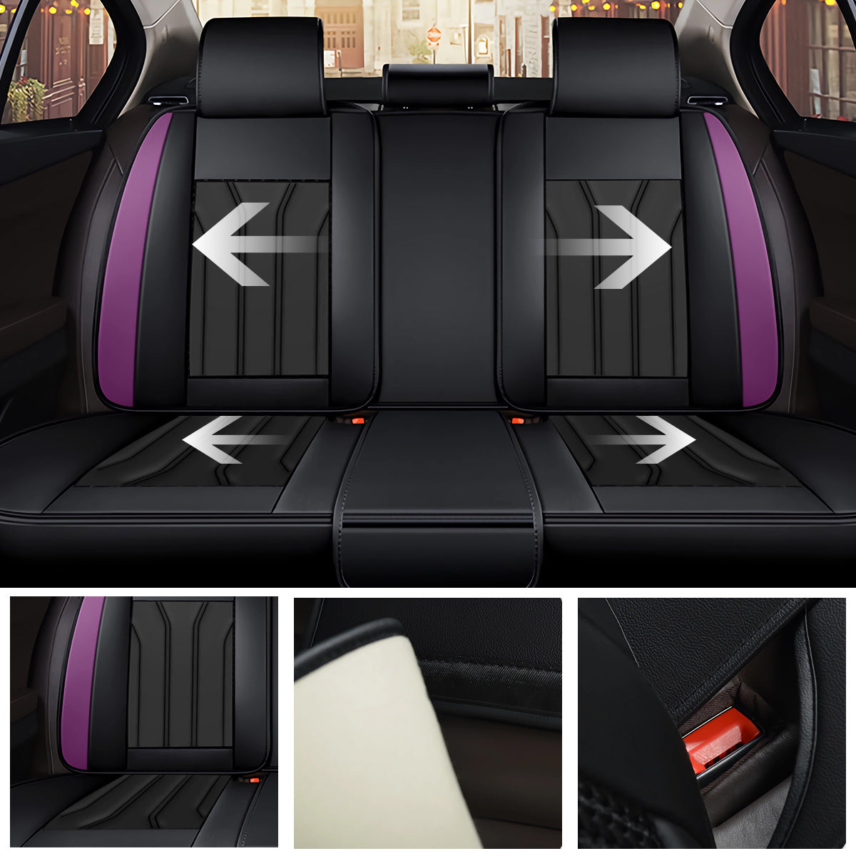 Faux Leather Geometric Pattern Car Seat Cover Full Set for 5-Seat Sedan SUV Universal Fit Auto Cushion Cover - Image 4