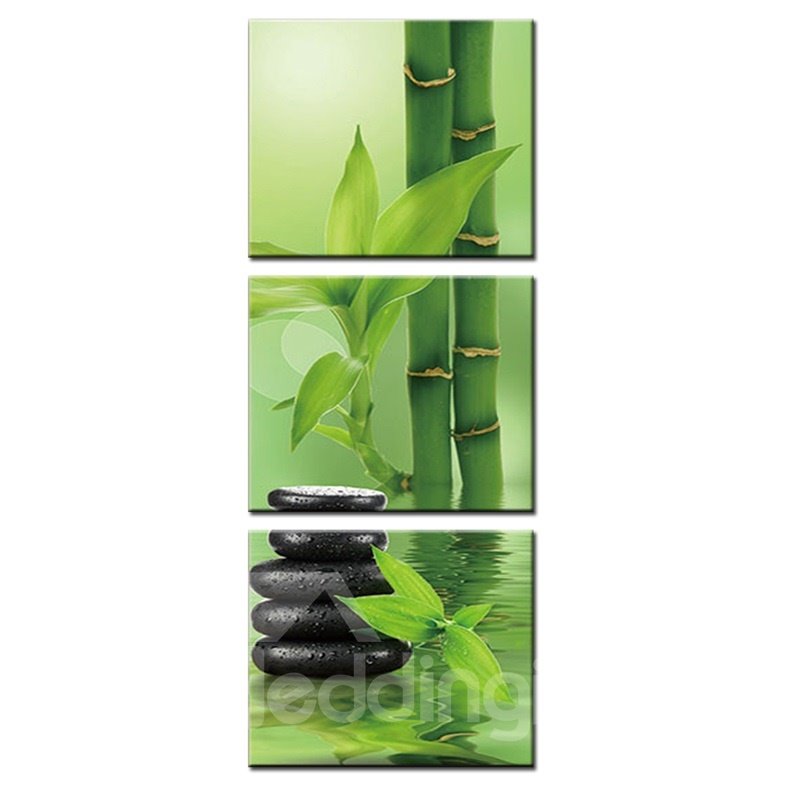 Waterproof Eco-friendly Bamboo and Stone Pattern 3 Pieces Hanging Canvas Framed Wall Prints - Image 3