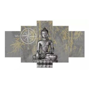Silver Buddha Pattern Hanging 5-Piece Canvas Eco-friendly and Waterproof Non-framed Prints
