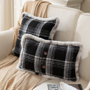 British Plaid Pillowcase Cushion Cases Bed Sofa Pillowcases Soft Comfortable Cotton Blend 18x18 inches 12x20 inches 1 Piece Black Red