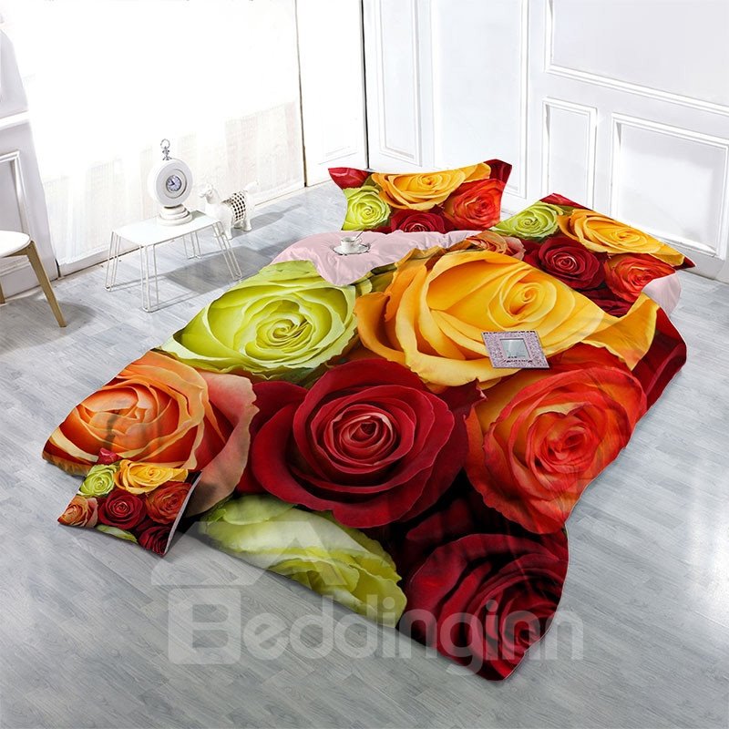 Passionate Roses Wear-resistant Breathable High Quality 60s Cotton 4-Piece 3D Bedding Sets - Image 7
