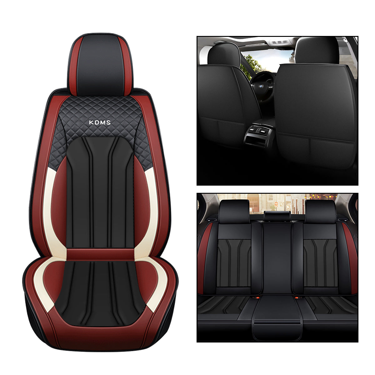 Faux Leather Geometric Pattern Car Seat Cover Full Set for 5-Seat Sedan SUV Universal Fit Auto Cushion Cover - Image 7