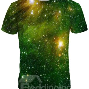 Green Galaxy Crewneck Short Sleeve Unisex 3D Pattern T-Shirt