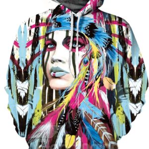 Colorful Long Sleeve Beautiful Tribe Girl 3D Painted Hoodie