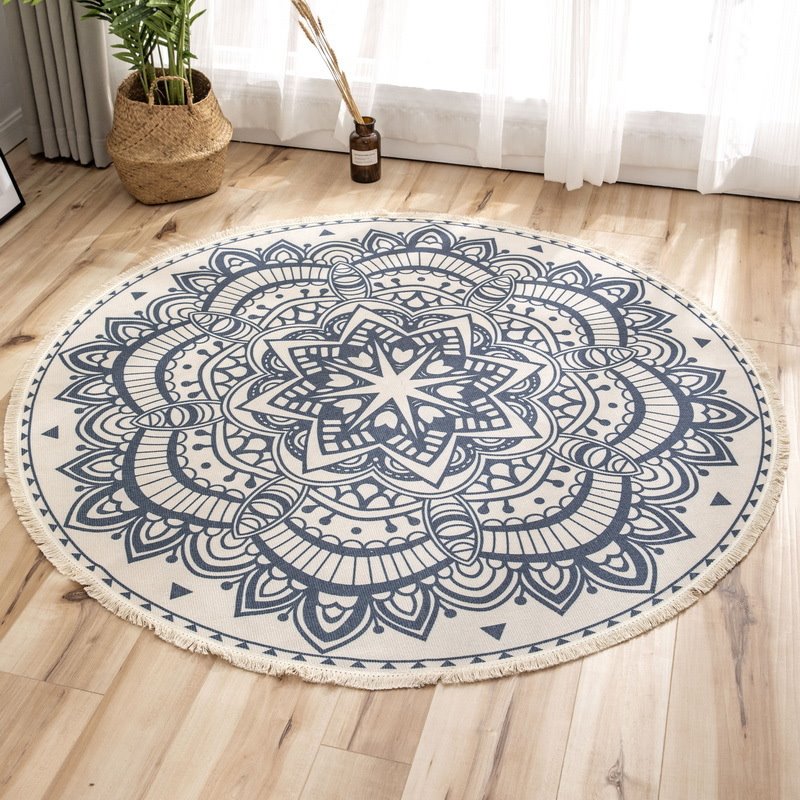 Mandala Printed 100% Cotton Non Slip Round Floor Rug For Living Room Bedroom - Image 7