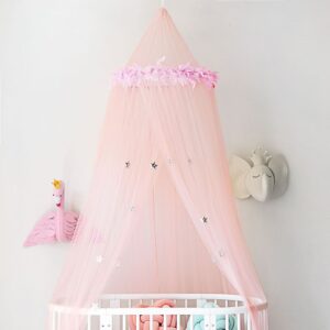 Children's Room Feather Star Decoration Tents Dome Pink Children's Bed Curtains Indoor Play House Bed Nets