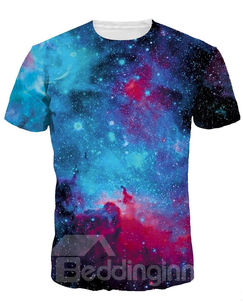 Galaxy Pattern Short Sleeve Round Neck 3D Painted T-Shirt - Image 4