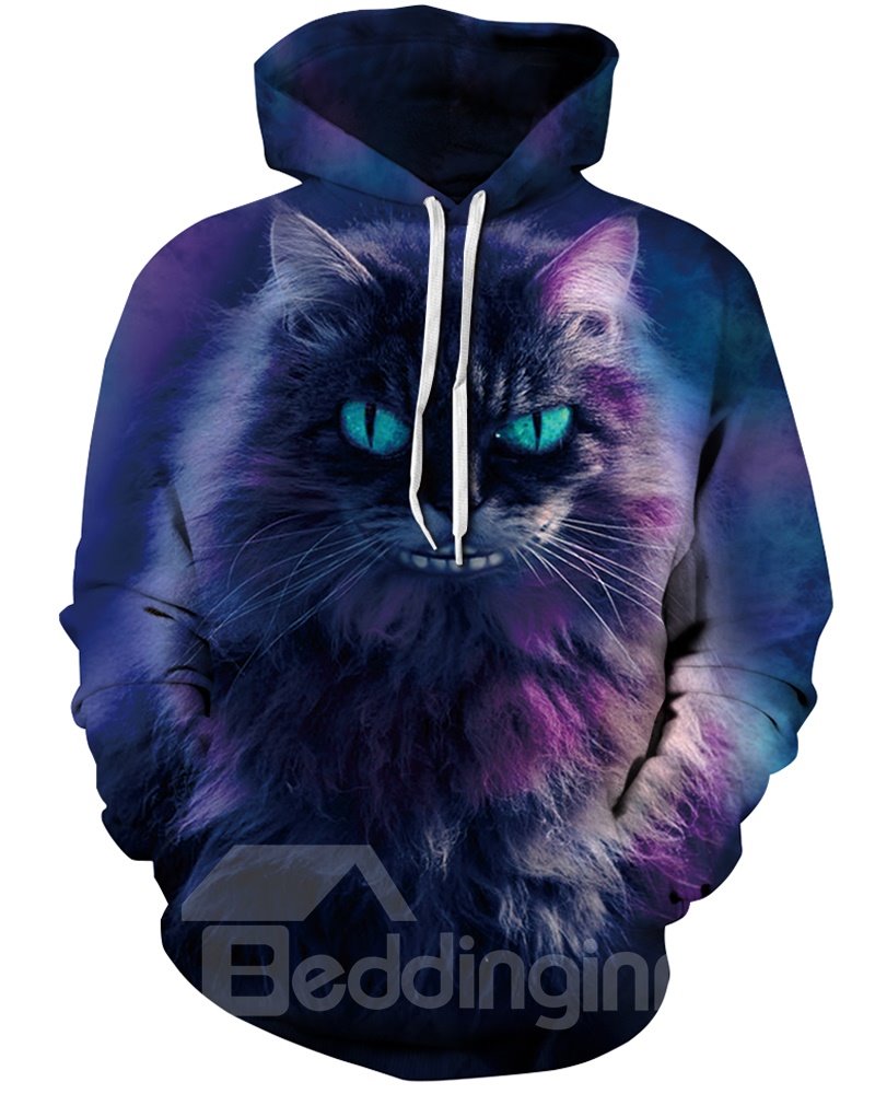 Long Sleeve Horror Cat Smile Galaxy Pattern 3D Painted Hoodie - Image 4