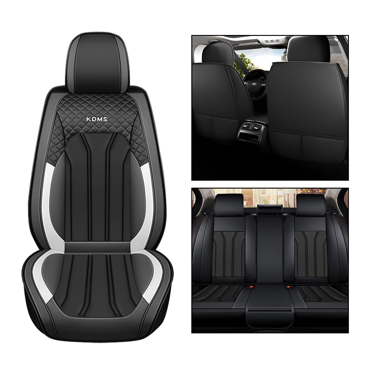 Faux Leather Geometric Pattern Car Seat Cover Full Set for 5-Seat Sedan SUV Universal Fit Auto Cushion Cover - Image 13