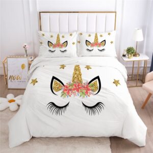 Cartoon Unicorn 3-Piece Bedding Set Soft Skin-friendly Polyester Gift for Girls Bedroom