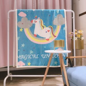 Cute Blue Baby Blanket Cartoon Unicorn Pattern Flannel Children Blanket