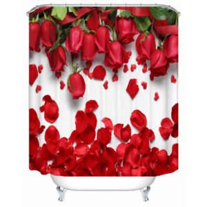 Red Rose 3D Floral Shower Curtain Bathroom Partition Curtain Durable Waterproof Mildew Proof Polyester