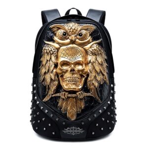 3D Skull Rivet Painted Backpack Waterproof PU Leather Handbag For Men&Women