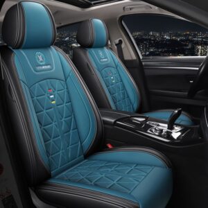 Luxurious 5 Seats Car Seat Covers Full Set with Waterproof Leather Airbag Compatible Automotive Vehicle Cushion Cover Universal Fit for Most Cars SUV Pick-up Truck£¨Ford Mustang and Chevrolet Camaro are Not Suitable£©