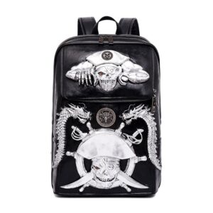 3D Pirate Rivet Painted Bag Skull Design PU Leather Backpacks For Men&Women
