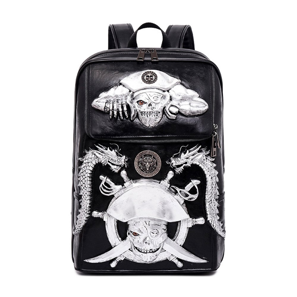 3D Pirate Rivet Painted Bag Skull Design PU Leather Backpacks For Men&Women