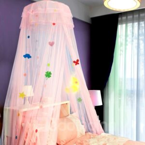 Embroidery Sequins Princess Canopy Kids Round Lace Bed Net