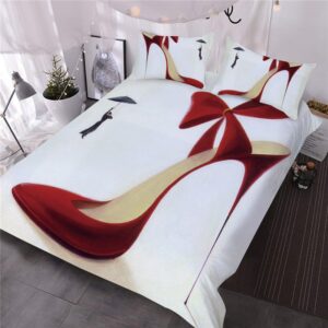 Sexy Red Bowknot High-heels Printed 3-Piece Comforter Set 2 Pillowcases 1 Comforter Ultra-soft Microfiber Bedding Set