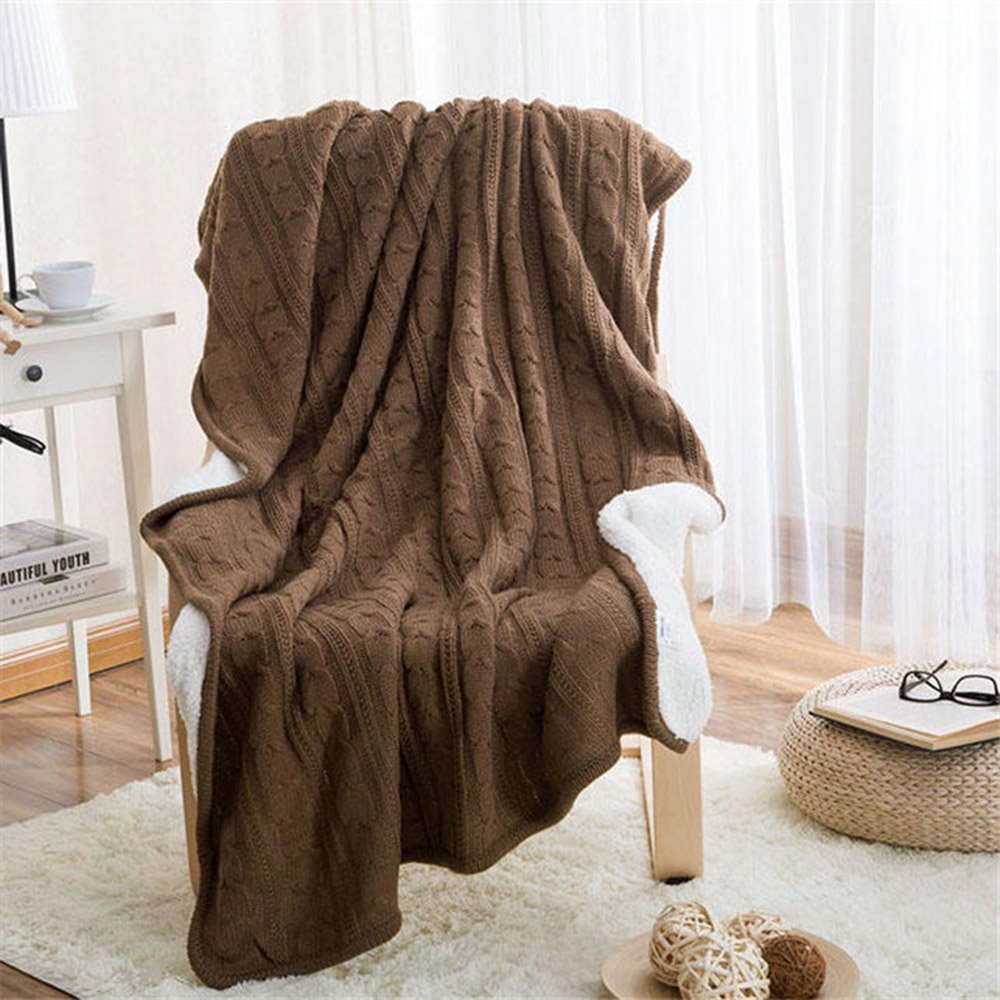 Warm Bed Blanket Machine Wash Acrylic Blanket Simple Style Solid Color Soft and Fluffy Double Layer Throw Blanket