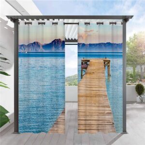 Modern 3D Outdoor Curtains Lakeside Scenery Mountain Cabana Grommet Top Curtain Waterproof Sun-proof Heat-insulating 2 Panels