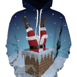 Long Sleeve Santa Falling in Chimney Christmas Pattern 3D Painted Hoodie