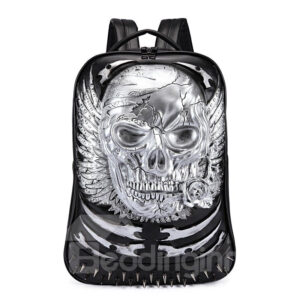 3D Skull Angel Wing Studded College Backpack PU Leather Shoulder Bag