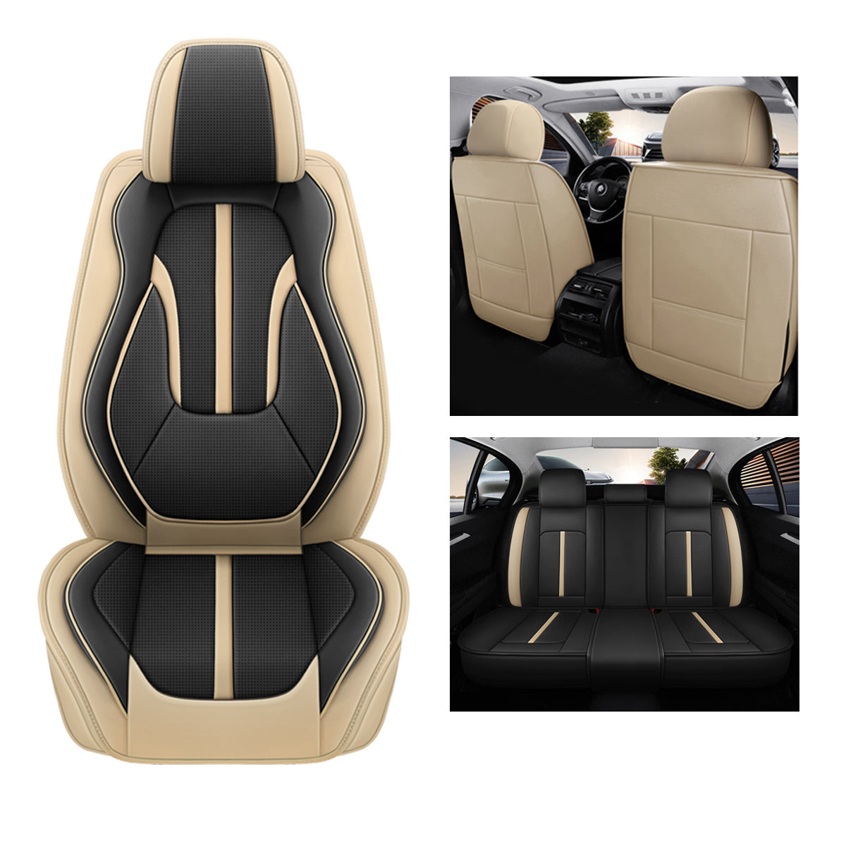Sport Theme Car Seat Cover for 5-Seater Sedan SUV, Universal Fit Microfiber Leather Full Set Cushion Covers - Image 19
