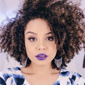 Synthetic Hair Women Curly Lace Front Cap 14 Inches 120% Wigs Heat Resistant Natural Looking Daily Party Wigs Cosplay Wigs with Natural Bangs with Free Wig Cap