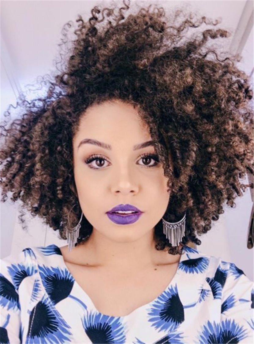 Synthetic Hair Women Curly Lace Front Cap 14 Inches 120% Wigs Heat Resistant Natural Looking Daily Party Wigs Cosplay Wigs with Natural Bangs with Free Wig Cap - Image 19