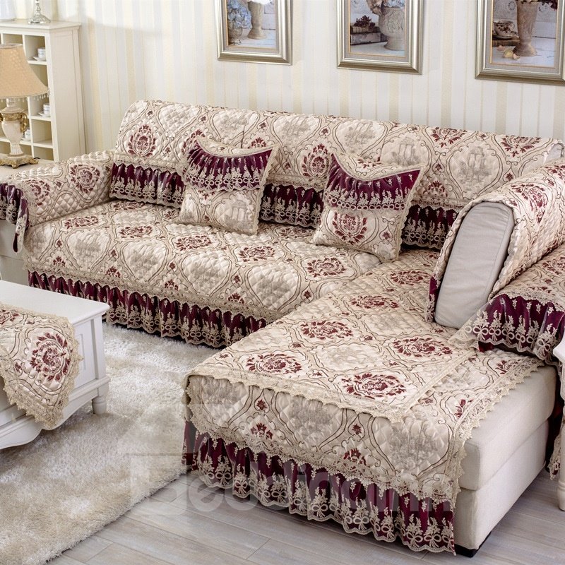 Flower Print Cushion Slip Resistant Washable Sofa Cover Home Furniture Protector - Image 16