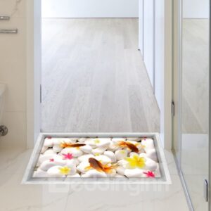 White Stone and Goldfish Slipping-Preventing Water-Proof Bathroom 3D Floor Sticker