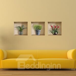 Amusing Beautiful Flower Vases Pattern 3-Piece Pattern 3D Wall Stickers