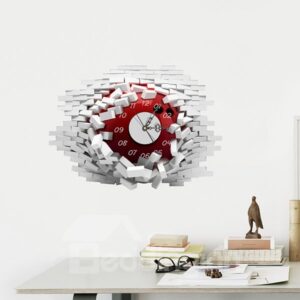 Amazing Brick Wall Hole 3D Sticker Wall Clock