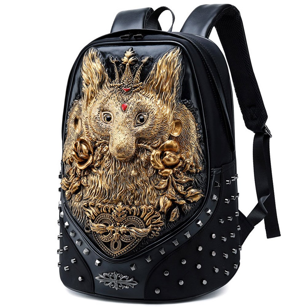 3D Fox Animal Rivet Painted Bags Women Handbag Backpacks Waterproof PU Material - Image 2