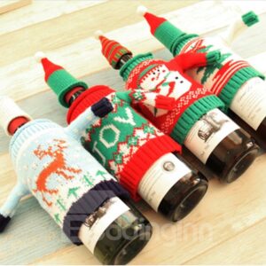 Fleece Red Wine Sweater Cover 2 PCS Christmas Decoration