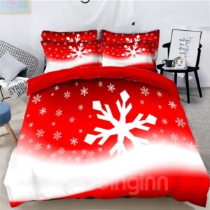 Snowflake Printed 3D 4-Piece Christmas Bedding Sets Duvet Covers Colorfast Wear-resistant Endurable Skin-friendly All-Season Ultra-soft Microfiber No-fading