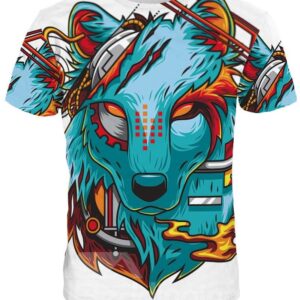 Cool Round Neck Cartoon Wolf Face Pattern 3D Painted T-Shirt