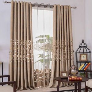 Chenille Blackout Curtains Coffee for Living Room Bedroom Darkening and Thermal Insulated Grommet Vintage Window Curtains Set of 2 Panels