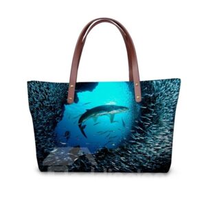 Big Shark with Little Fish Waterproof 3D Printed for Women Girls Shoulder HandBags