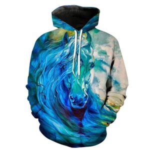 Unisex Horse Pattern Creative 3D Printed Hoodie Novelty Long Sleeve Animal Print Hoodies Sweatshirt