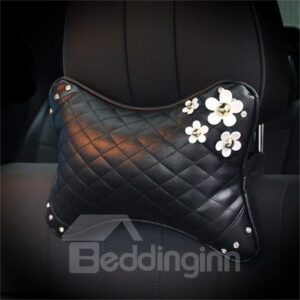 Girly Elegant Daisy ornament High-grade Leather Car Neckrest Pillow
