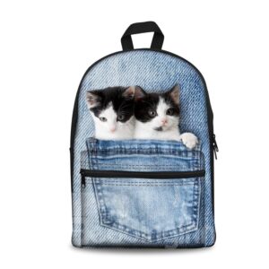 3D Twins Cat Design Fashion Pattern School Outdoor Backpack