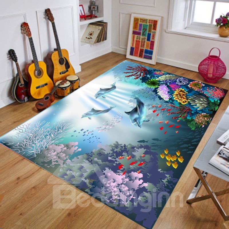Crystal Velvet Soft Living Room Cartoon Style Dampproof Area Rug