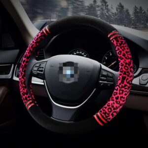Fluffy Leopard Steering Wheel Covers - Winter Cheetah Velvet Cloth Smooth Touching Fur Plush Soft Fuzzy Steering Wheel Cover 12/15 Inch for Women Girls Ladies Men