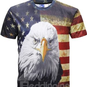 American Style Round Neck Men 3D Eagle Graphic Print Short Sleeve Tee T-Shirt