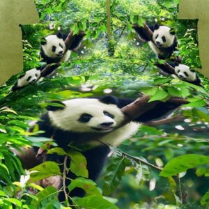 US Only 3D Panda Climbing Tree Printed 4-Piece Bedding Set/Duvet Cover Set Green
